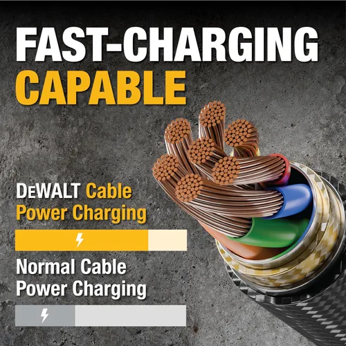 Miniatura 6 de DEWALT Cable USB C resistente, cable de carga USB A a tipo C de nailon trenzado de alta calidad, carga rápida para iPhone 17/16/15, Samsung Galaxy
