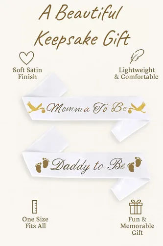 Miniatura 2 de Brosash Daddy To Be & Mommy To Be - Banda rosa con letras doradas para niña, baby shower, decoración de revelación de género de princesa