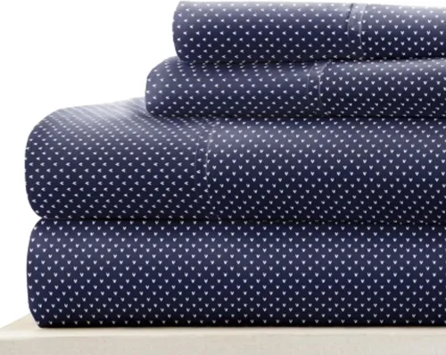 Juego de sábanas de 4 piezas para cama King de Linen Market (corazones azul marino) - Duerma mejor que nunca con estas sábanas ultrasuaves y My
