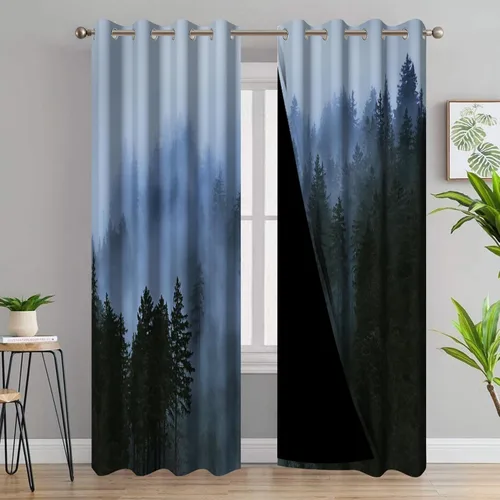 Miniatura 37 de AWERT Cortinas opacas para dormitorio, árbol negro con niebla, naturaleza, amanecer, bosque, 2 paneles para sala de estar, bloqueo de calor, 21 x 45