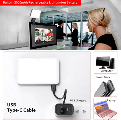 Miniatura 5 de Newmowa Luz negra recargable para selfie, video de clip portátil para teléfono/portátil/cámara con sensor inteligente, 3 modos, batería de 2000 mAh