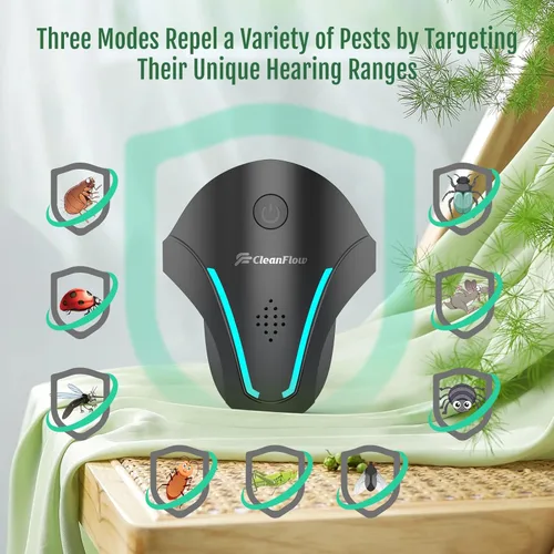 Miniatura 2 de Repelente ultrasónico para interiores mejorado 2025 – 3 modos de control de plagas para roedores, cucarachas, ratones, insectos, mosquitos, arañas