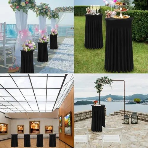 Miniatura 5 de BDDC Fundas para mesa de cóctel, paquete de 2 manteles de 24 x 43 pulgadas, color negro, con falda redonda ondulada natural para bar, boda, fiesta