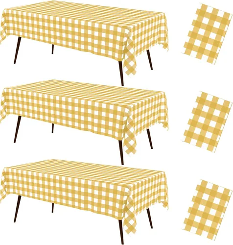 Miniatura 27 de misaya 3 paquetes de manteles desechables de búfalo, mantel de plástico impermeable de 54 x 72 pulgadas, manteles rectangulares a cuadros caqui