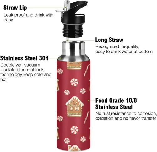 Miniatura 3 de Insulated Water Bottle 20 Oz, BPA-Free Sport Water Bottle for Gym Outdoor Travel School, Gingerbread Houses