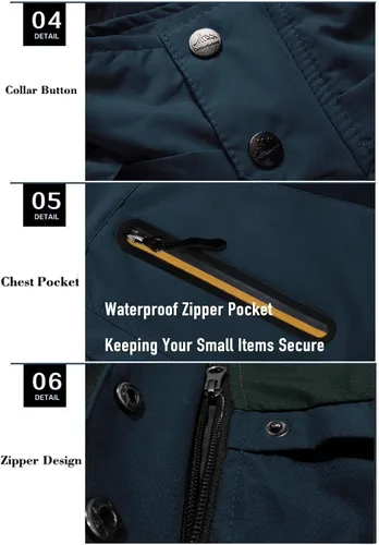 Miniatura 5 de MAGCOMSEN Mens Hooded Windproof Water Resistant Rain Jacket Windbreaker 5 Pockets for HikingFishingRuning