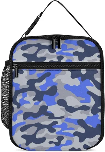 Bolsas de almuerzo aisladas de camuflaje azul para hombres, mujeres, niños y niñas, lonchera reutilizable para el trabajo, oficina, viajes, caja