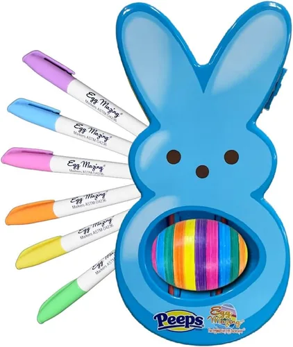 Eggmazing - Decoración de huevos Peeps Bunny, juego de arte y manualidades incluye 6 coloridos marcadores de secado rápido, no tóxicos (azul), a