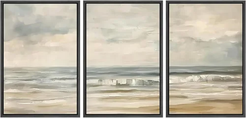 SIGNWIN Lienzo enmarcado para pared, juego de arte abstracto de serenidad costera, ilustraciones abstractas junto al mar, arte moderno, decorativo,