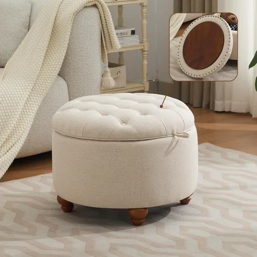 Miniatura 8 de WUTUTUEE Otomana redonda de almacenamiento de 24 pulgadas con bandeja, mesa de café circular tapizada moderna con almacenamiento, otomana tapizada