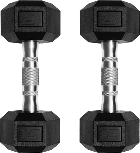 Miniatura 11 de RitFit Juego de mancuernas hexagonales revestidas de PVC de 5 a 650 libras con estante opcional para gimnasio en casa, peso de mano con mango