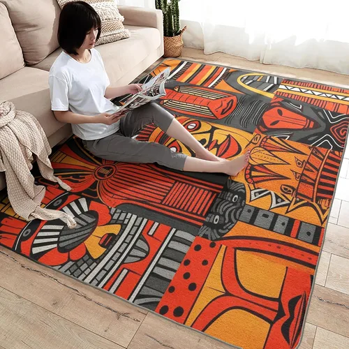 Miniatura 4 de Alfombra africana de 5 x 7 pies, alfombra de área étnica, alfombras de máscara afro para sala de estar, dormitorio, alfombra tribal, decoración