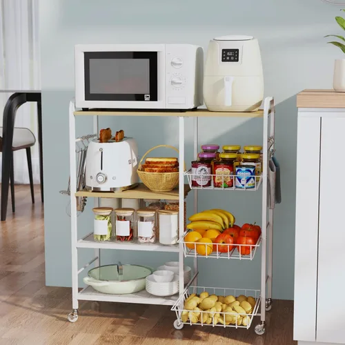 Miniatura 12 de HapiRm - Carrito rodante de cocina con microondas de 4 niveles - Soporte de mesa para microondas con cestas extraíbles, estante de almacenamiento