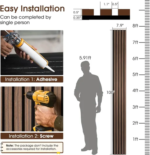 Miniatura 5 de Paneles de pared de listones de madera, paquete de 4 paneles de 94.5 x 7.9 pulgadas, paneles acústicos de madera para pared, paneles estriados 3D