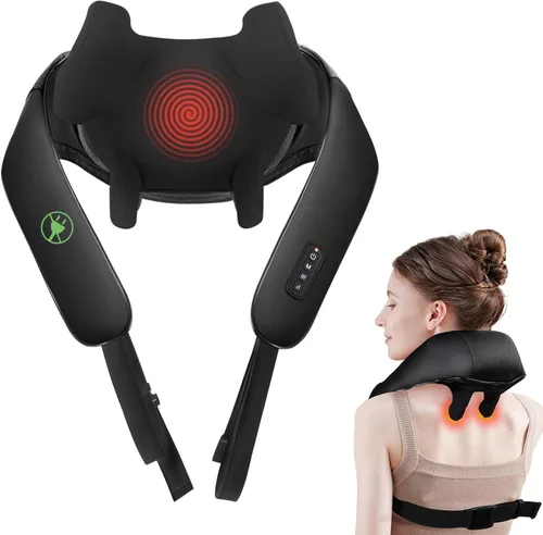 Miniatura 11 de Masajeador de cuello y hombros y espalda con calor, ancho ajustable, masajeador Shiatsu inalámbrico para aliviar el dolor de tejido profundo, motor