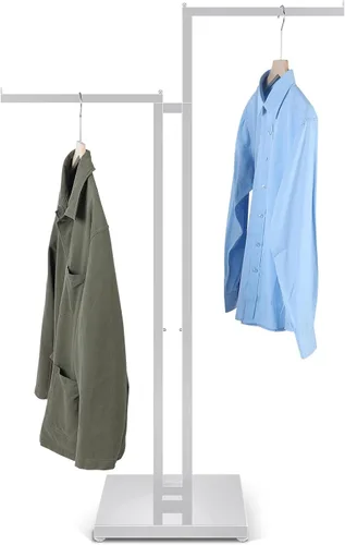 Miniatura 8 de Weysat - Perchero negro de 2 vías con brazos rectos de 16 pulgadas, soporte de exhibición de camisas de metal ajustable, estante de ropa de pie