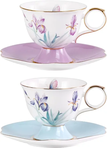 Miniatura 15 de KAMMAK Juego de 2 tazas de café de cerámica, tazas de café de porcelana con platillos, 6.52 onzas hechas a mano, elegante taza de té de porcelana
