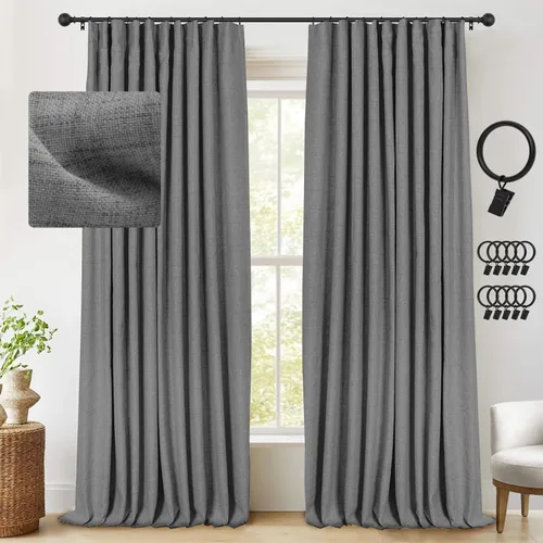 Miniatura 32 de INOVADAY Cortinas térmicas para puerta corredera 100% opacas para dormitorio, cortinas de puerta corrediza de vidrio extra anchas para patio, lino