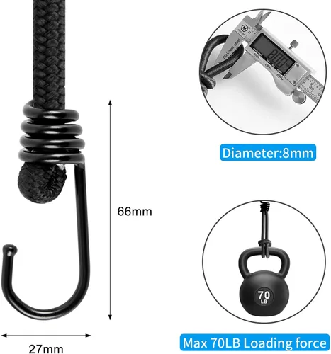 Miniatura 5 de Cuerda elástica resistente de 40 pulgadas con ganchos, correa de gancho elástico para exteriores, para campamento, lonas, tiendas de campaña
