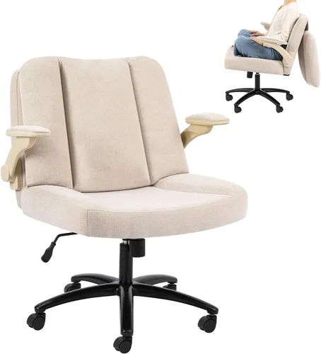 Miniatura 15 de Silla de escritorio extragrande, para sentarse con piernas cruzadas, con cojín de respaldo y reposabrazos ajustables, fabricada en tela, con ruedas