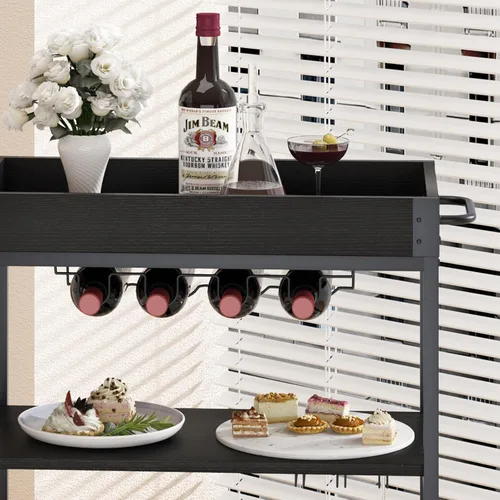 Miniatura 7 de Carro de servicio para bar con soporte para vino de 3 niveles, carrito móvil para el hogar, con ruedas, carrito de cocina industrial