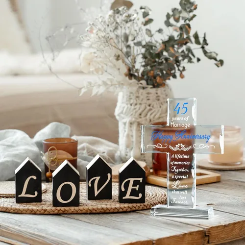 Miniatura 2 de YWHL Regalo de Cruz de Cristal del 45º Aniversario para Padres, Regalos Románticos del 45º Aniversario de Boda para Esposa y Esposo, Regalos
