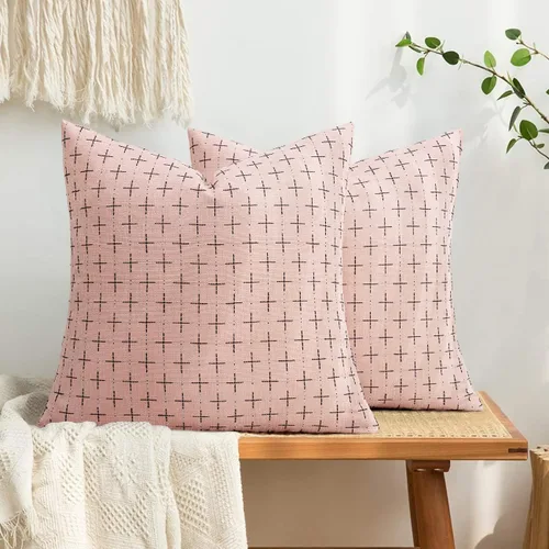 Miniatura 211 de MIULEE - Juego de 2 fundas de almohada decorativas de lino de arpillera navideñas, modernas, estilo campestre, rústicas, tejidas, con textura