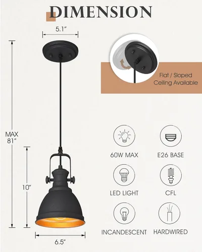 Miniatura 2 de Lámpara colgante moderna, juego de 2 lámparas colgantes, iluminación colgante negra para isla de cocina, AD-2151-1P2 Negro