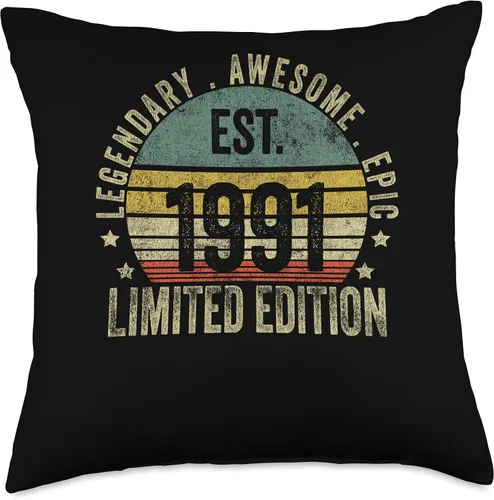 Miniatura 4 de 32nd Birthday Vintage 32 Year Old Est 1991 Limited Edition Throw Pillow