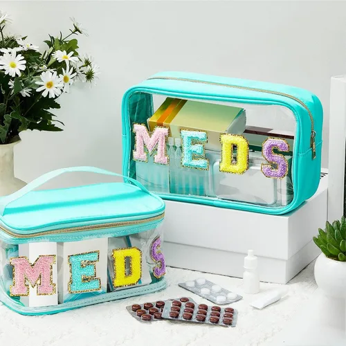 Miniatura 2 de Geetery 2 bolsas de maquillaje transparentes de felpilla para el cuidado de la piel con cremallera, bolsa transparente para letras de felpilla