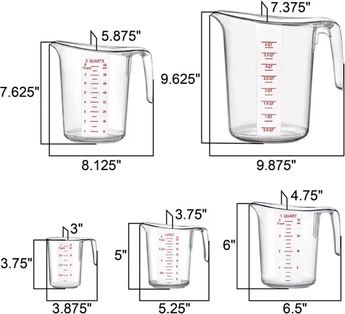 Miniatura 5 de Amazing Abby - Melissa - Tazas medidoras de plástico (juego de 5 piezas), jarras medidoras de grado alimenticio, capacidad de 1/2/4/8/16 tazas