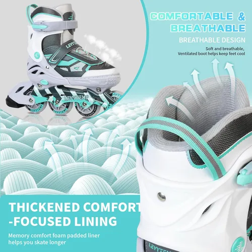 Miniatura 4 de Patines en línea ajustables para niños y adultos, patines al aire libre para principiantes con todas las ruedas iluminadas para niñas, niños, gris