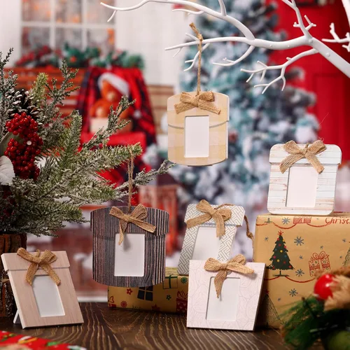 Miniatura 3 de Namalu 12 Piezas Marcos Pequeños para Adornos de Navidad Mini Adornos de Marcos de Fotos de Madera para Árbol de Navidad Recuerdos Colgantes