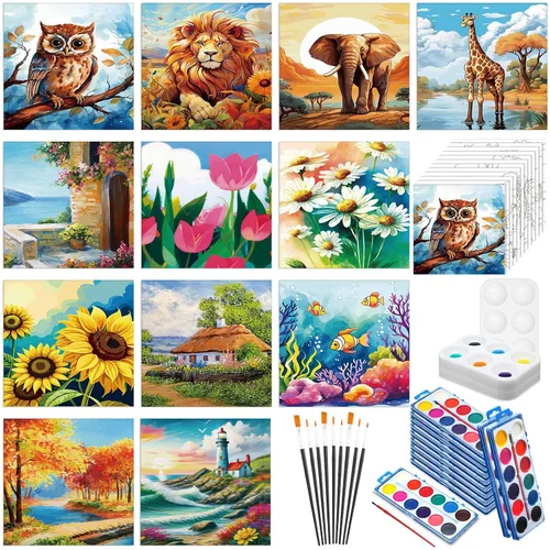 Miniatura 11 de Ctosree 12 juegos de lienzo predibujado para pintar adultos, kit de sorbo y pintura, lienzo preimpreso a granel para Pascua, Día de la Madre