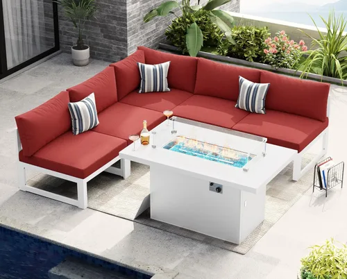 Miniatura 25 de NICESOUL - Juego de 10 muebles de patio extra grandes de aluminio moderno, sofá para exteriores con asiento de 29" de profundidad y ancho, 500 lbs