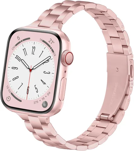 Miniatura 16 de Lenrao Correas delgadas de acero inoxidable compatibles con Apple Watch de 38mm 40mm 41mm 42mm 44mm 45mm 46mm para mujeres, correas de metal