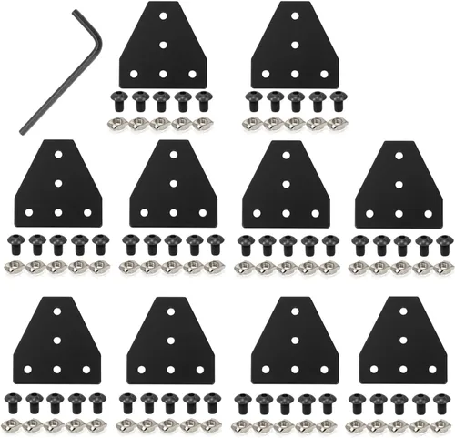 Miniatura 16 de 10 piezas 2020 placa de unión de placa de unión de aluminio en forma de T, conector de extrusión de aluminio de 5 agujeros con 50 tuercas en T, 50