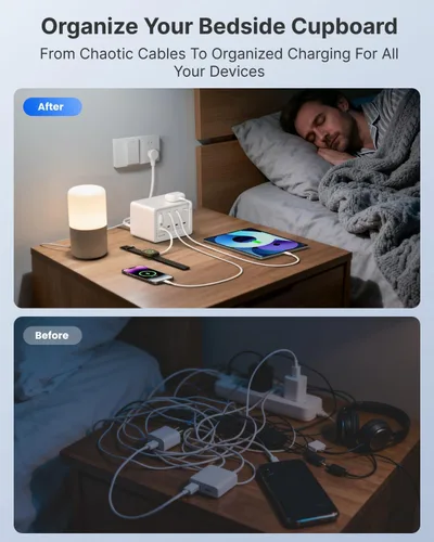 Miniatura 2 de Gitryin 12-in-1 Desktop Charging Station with 3 Retractable Type-C Charger Blocks, 1 Micro and 1 Lightning Charger, 4 USB C Ports, 160W Fast