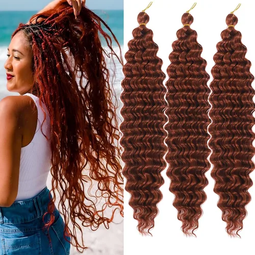 Miniatura 11 de Pelo ondulado de ganchillo de 18 pulgadas, cabello rizado trenzado, 3 paquetes de cabello trenzado de onda profunda para diosa, trenzas sin nudos