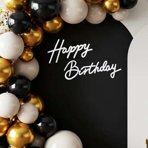 Miniatura 45 de TONIFUL Cartel de feliz cumpleaños para telón de fondo, pancarta de fieltro negro, incluye pegamento de puntos, perfecto para telón de fondo