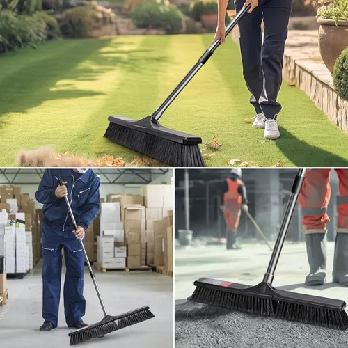 Miniatura 6 de Escoba de empuje resistente para exteriores, escoba de empuje Masthome de 24 pulgadas con cerdas rígidas, escoba de jardín resistente, escoba
