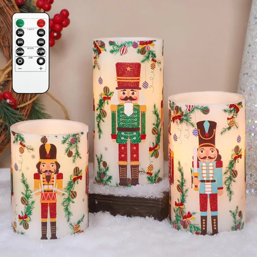 Miniatura 8 de Velas de Árbol de Navidad sin llama de Crystal Club, vela LED de pilas con control remoto, vela de pilar parpadeante 3D y cera real en relieve