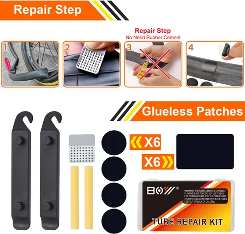 Miniatura 4 de Bolsa de reparación de bicicletas con bomba de neumáticos, kit de herramientas portátil para viajes de campamento, parches sin pegamento, artículos