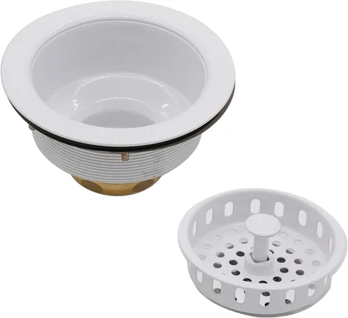 Miniatura 3 de Westbrass D2165-50 Colador de cesta de cocina grande estilo poste con brida de eliminación de residuos y tapón, capa en polvo blanco Blanco