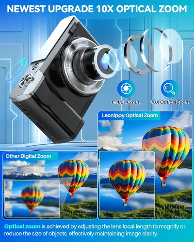 Miniatura 2 de Cámara digital, cámaras 5K 56MP para enfoque automático de fotografía, cámara compacta de vlogging con cámara frontal y trasera, zoom óptico 10X