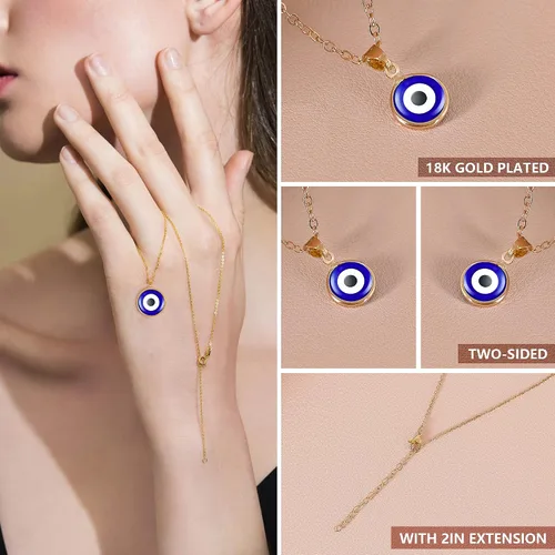 Miniatura 8 de VIBILIA Collar contra el mal de ojo con dije de amuleto de tercer ojos azules, delicado collar de cadena de oro Ojo con protección de Cabalá