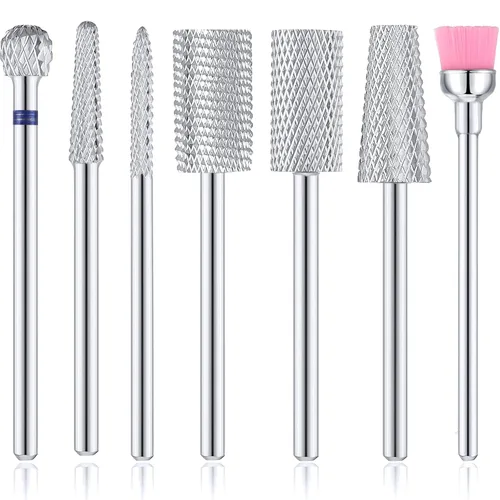 Miniatura 8 de Hestya Juego de 7 brocas de carburo de tungsteno para uñas, lima eléctrica de 3/32 pulgadas, manicura de diamante, pedicura, removedor de cutículas