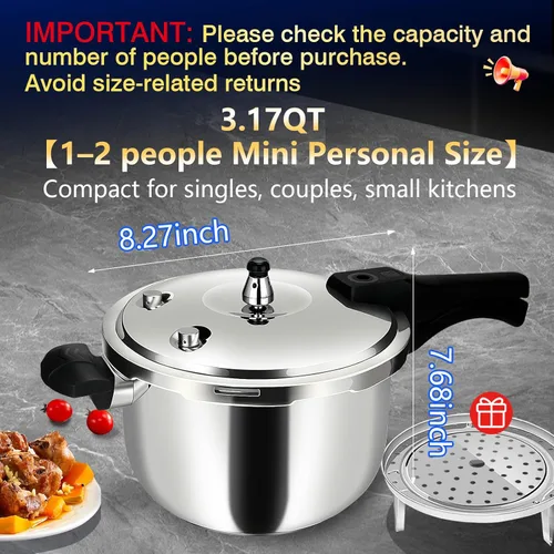 Miniatura 2 de Mini olla a presión de acero inoxidable de 3.17 cuartos de galón, olla resistente de grado alimenticio, cocción rápida, segura y duradera