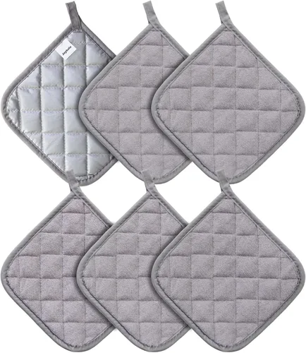 Miniatura 11 de Joyhalo Paquete de 6 agarraderas para ollas de cocina, agarradera de horno de algodón con gran resistencia al calor, almohadillas térmicas Especias