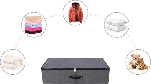 Miniatura 5 de 2 cajas de almacenamiento plegables debajo de la cama con forro de soporte de plástico, asas, tapa con cremallera, mantas, ropa y edredones